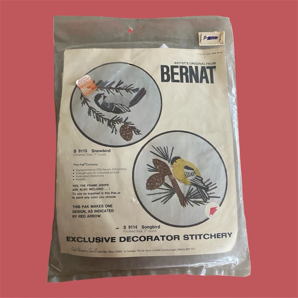 Artist's Original‎ Bernat Crewel Embroidery Kit Songbird & Snowbird w/frames NOS